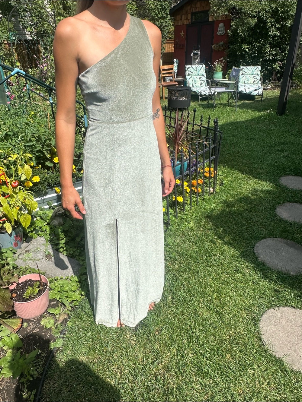 Baltic Born One-Shoulder Sage Green Maxi Dress